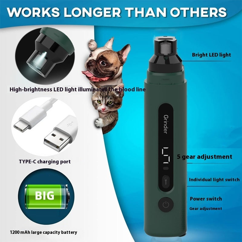 Electric Dog Nail Grinder - Rechargeable Pet Nail Trimmer with LED Light & 5 Speeds