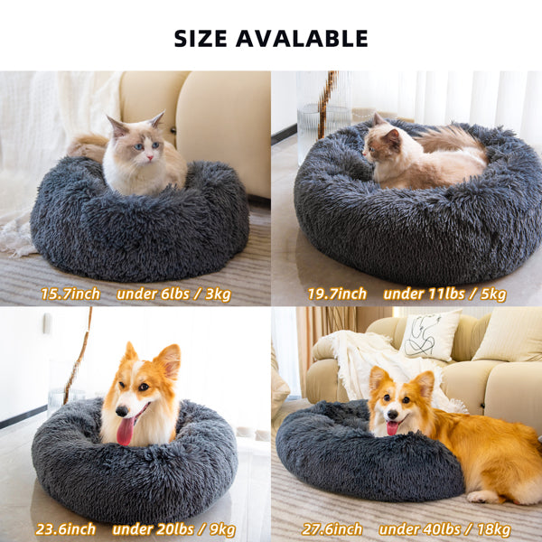 Fluffy Anti-Anxiety Dog Bed - Calming Donut Cuddler for Dogs & Cats (50cm)