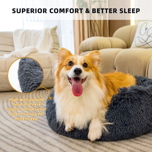Fluffy Anti-Anxiety Dog Bed - Calming Donut Cuddler for Dogs & Cats (50cm)