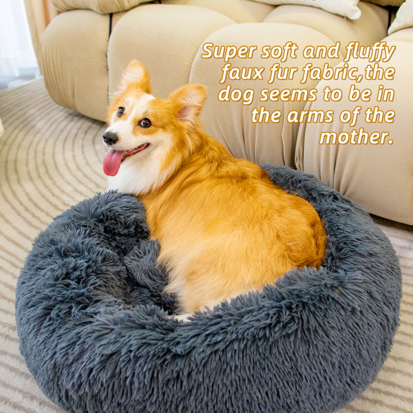 Fluffy Anti-Anxiety Dog Bed - Calming Donut Cuddler for Dogs & Cats (50cm)